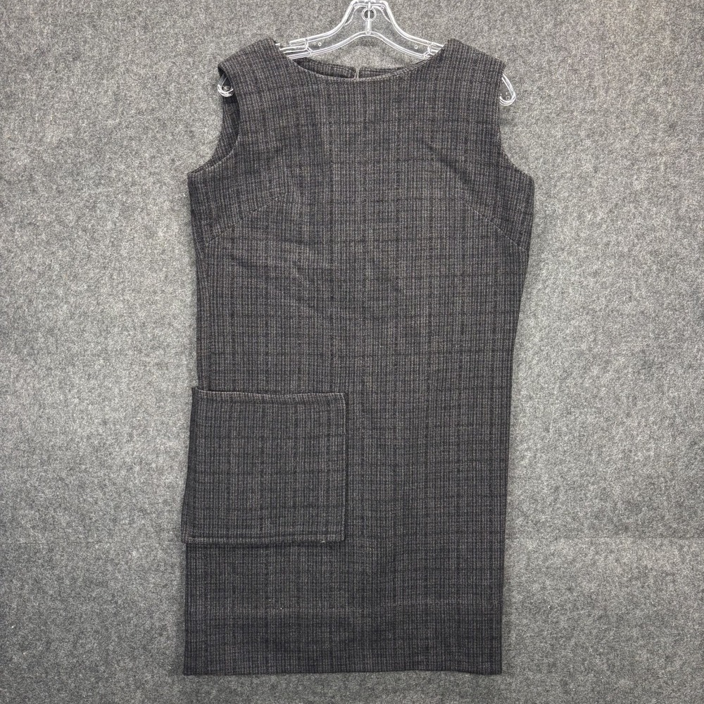 Vintage 1960s Sheath Shift Dress Women's Mod Tweed Sleeveless Gray Pocket Madmen